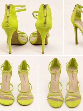Chartreuse Clear Strap Statement Heels – Women’s Size 10